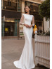 Long Sleeves Ivory Satin Simple Wedding Dress